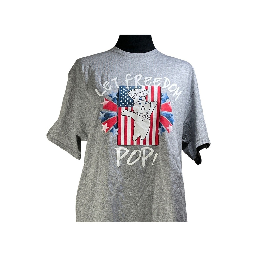 Pillsbury Doughboy Let Freedom Pop  Shirt Adult Large Graphic Tee Gray July 4th